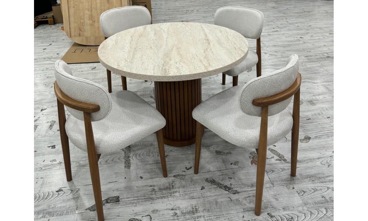 410 Royal Yuvarlak Masa Takımı - Traverter/Ceviz