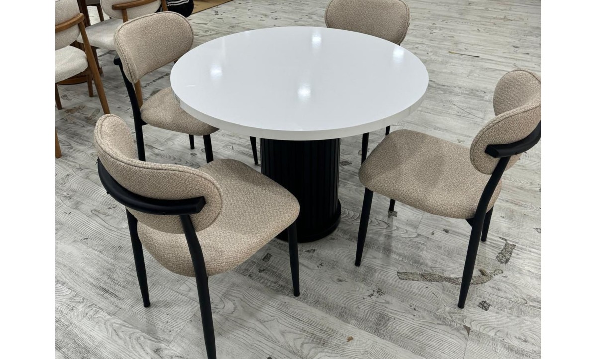 410 Royal Yuvarlak Masa Takımı - Beyaz/Siyah Ayak