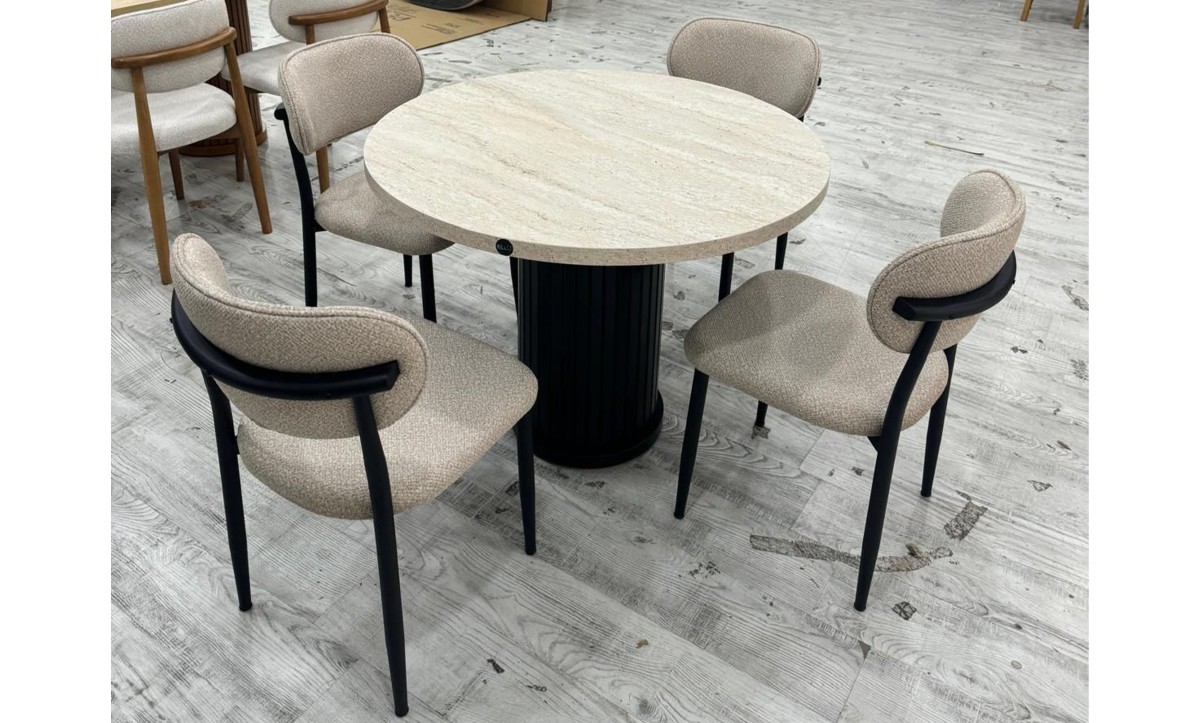 410 Royal Yuvarlak Masa Takımı - siyah-traventer