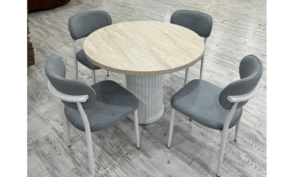 410 Royal Yuvarlak Masa Takımı - Beyaz/Traventer