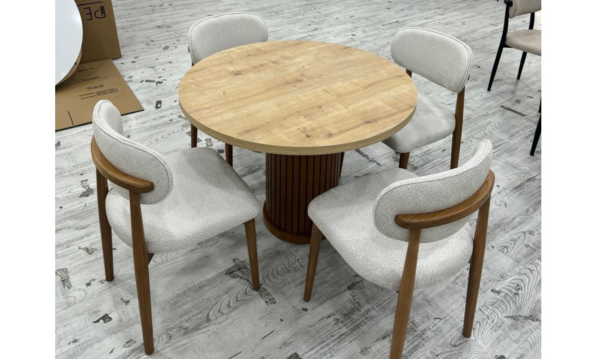 410 Royal Yuvarlak Masa Takımı - Safir Meşe/Ceviz