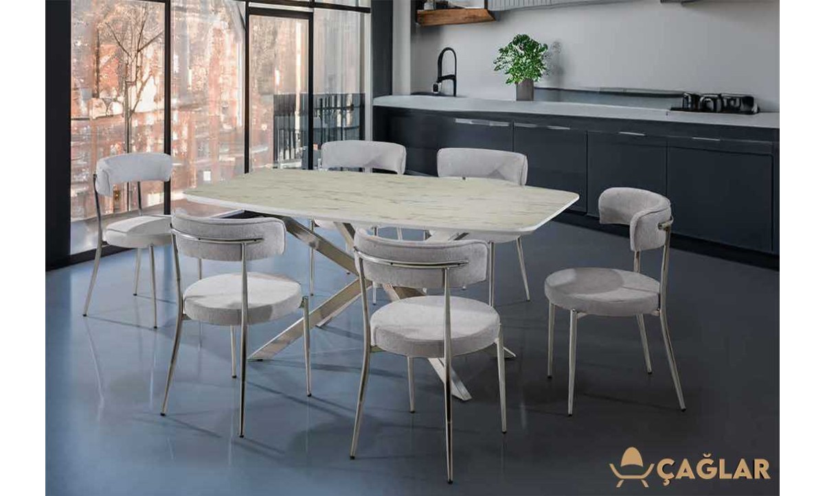 401 Doruk Salon Masa Takımı - Parlak Beyaz