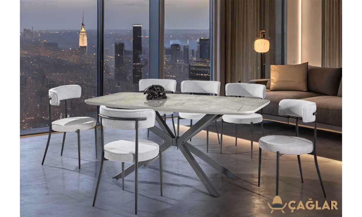 401 Doruk Salon Masa Takımı - Parlak Gri (Siyah Ayak)