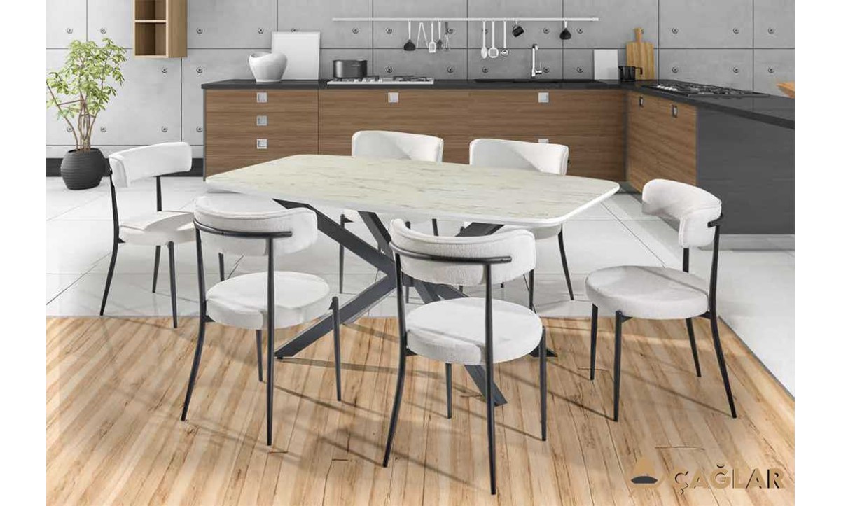 401 Doruk Salon Masa Takımı - Parlak Beyaz (Siyah Ayak)