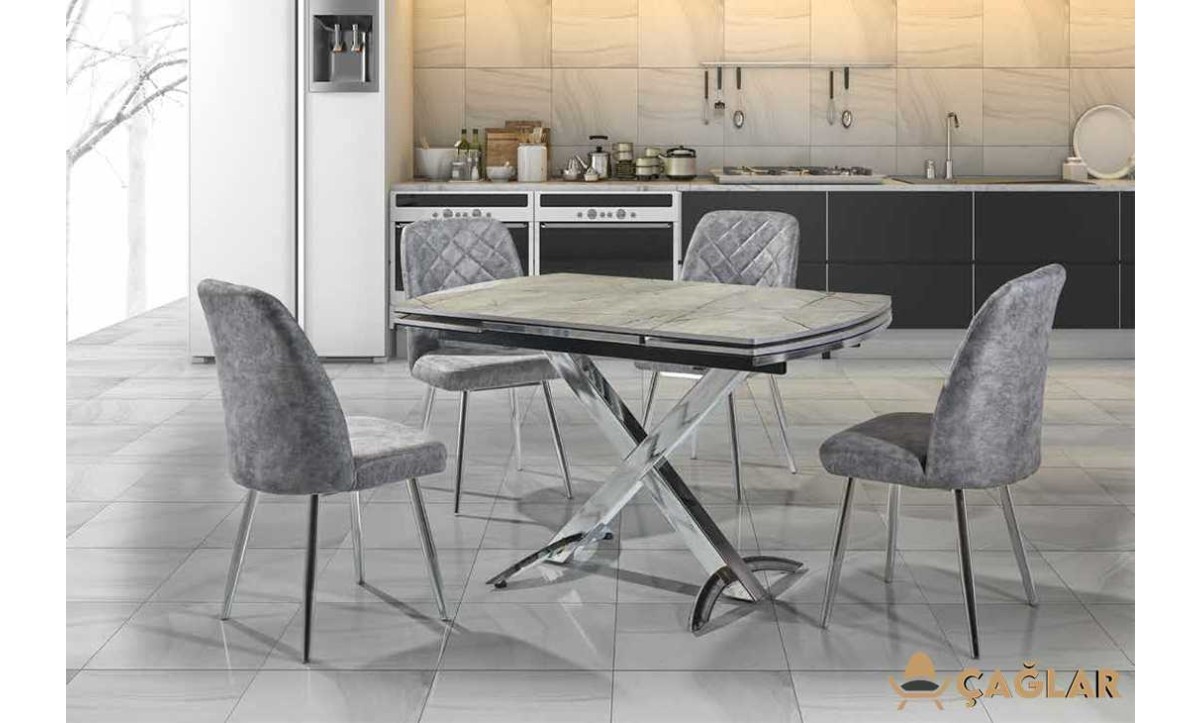 208 Trend Açılır Masa Takımı - Parlak Gri Krom Ayak