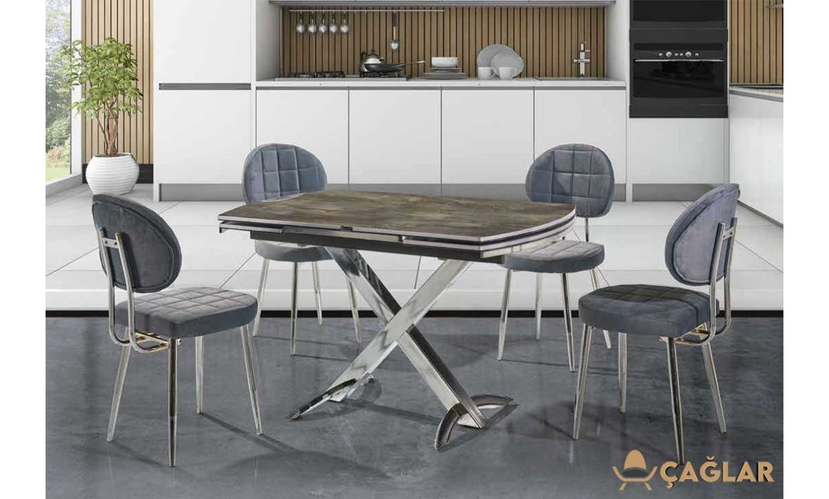 208 Trend Açılır Masa Takımı - Parlak Siyah Krom Ayak