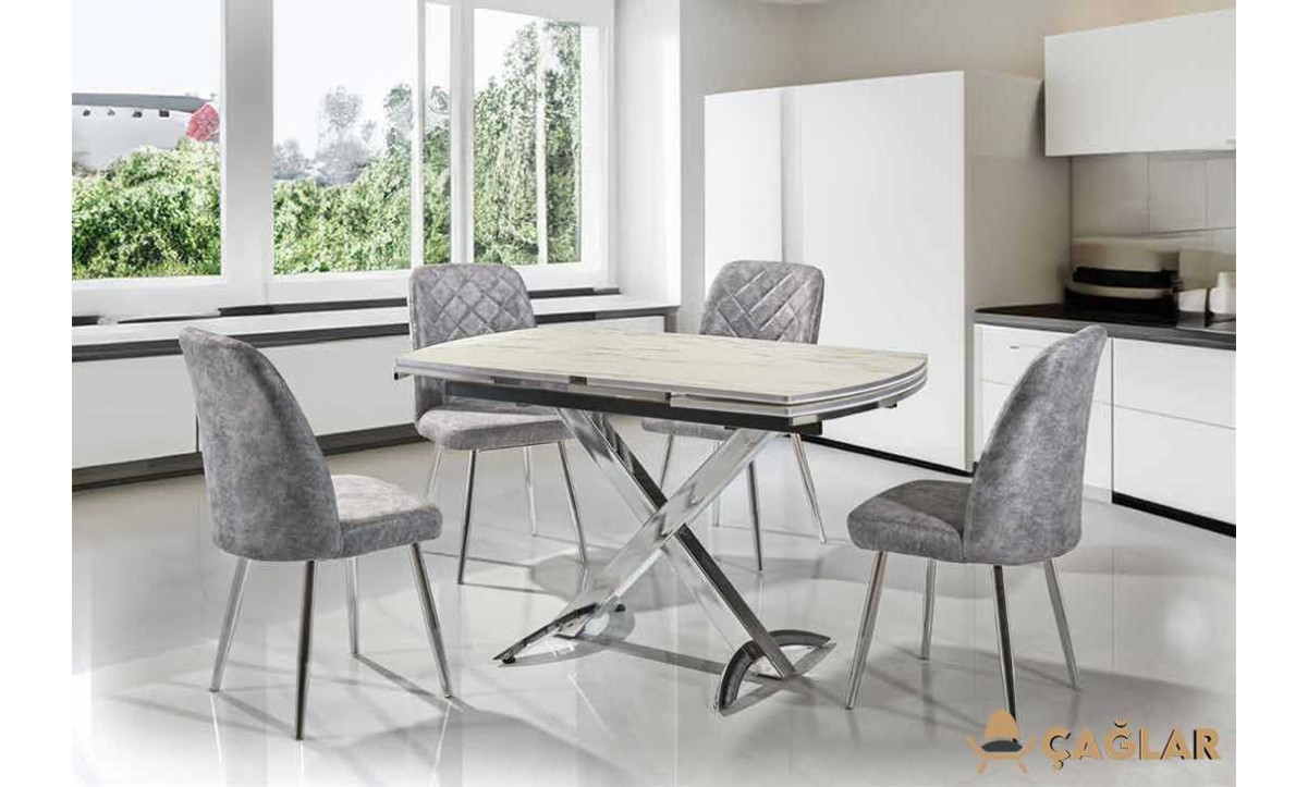 208 Trend Açılır Masa Takımı - Parlak Beyaz Krom Ayak