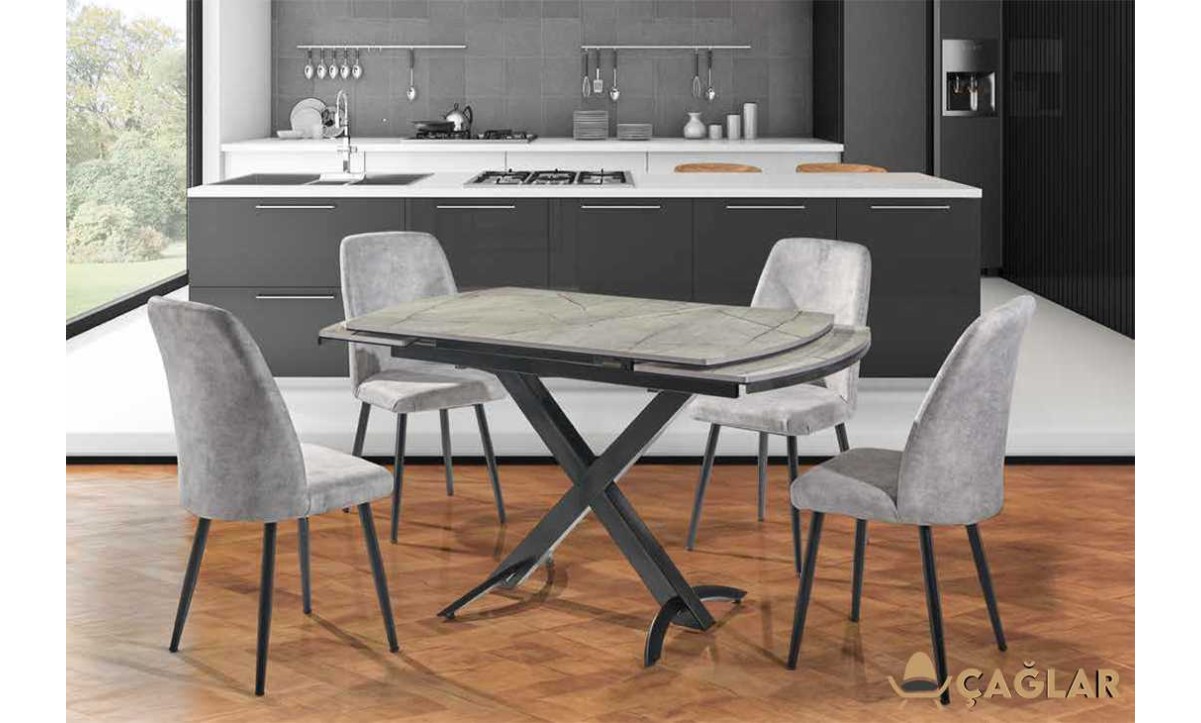 208 Trend Mutfak Masası - Parlak Gri Siyah Ayak