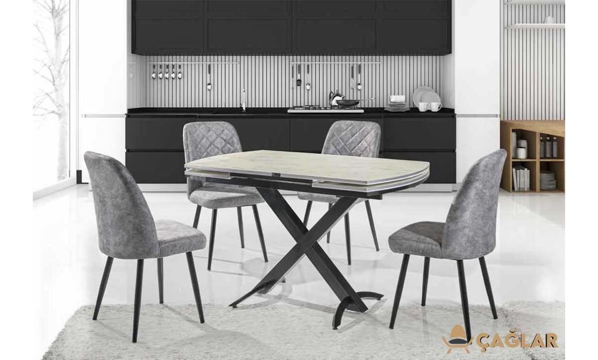 208 Trend Açılır Masa Takımı - Parlak Beyaz Siyah Ayak