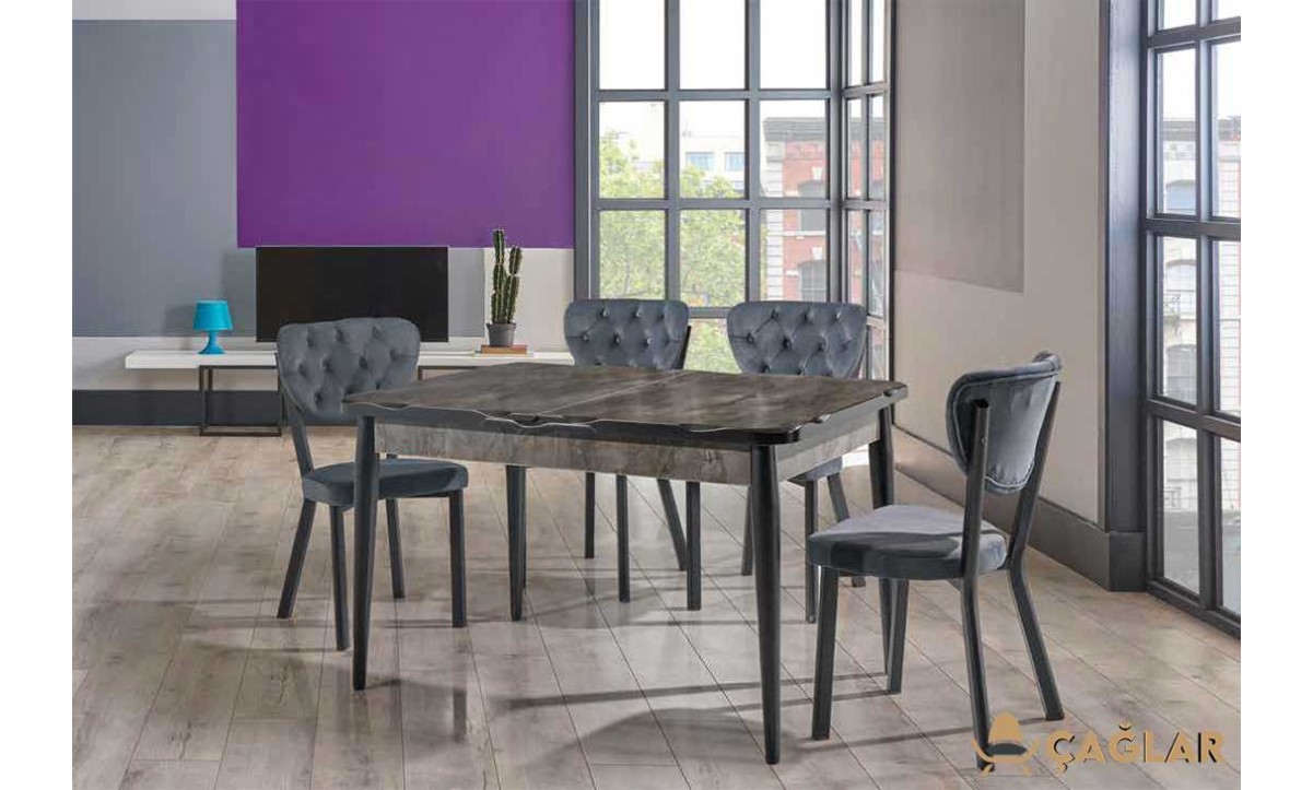 405 Suyolu Mutfak Masa Takımı - Parlak Siyah