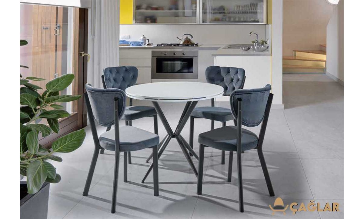 222 Yuvarlak Sabit Masa Takımı - Düz Beyaz